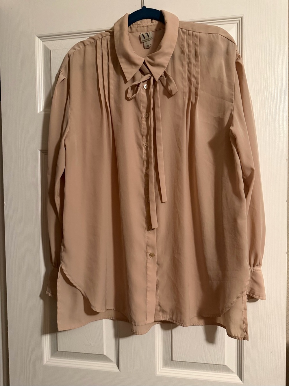 Worthington Tan Tie-Neck Button Down Blouse